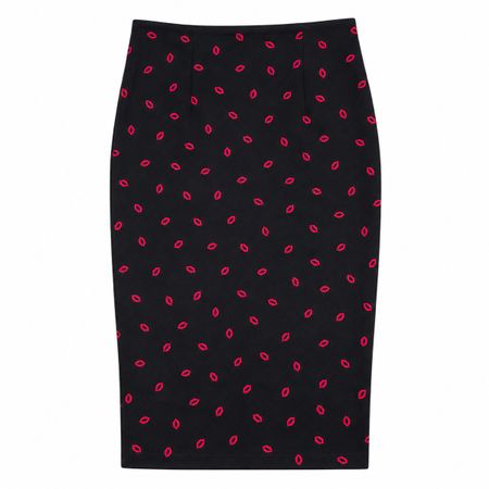 H&M Bleistiftrock Schwarz mit Lippenmuster XS/34
