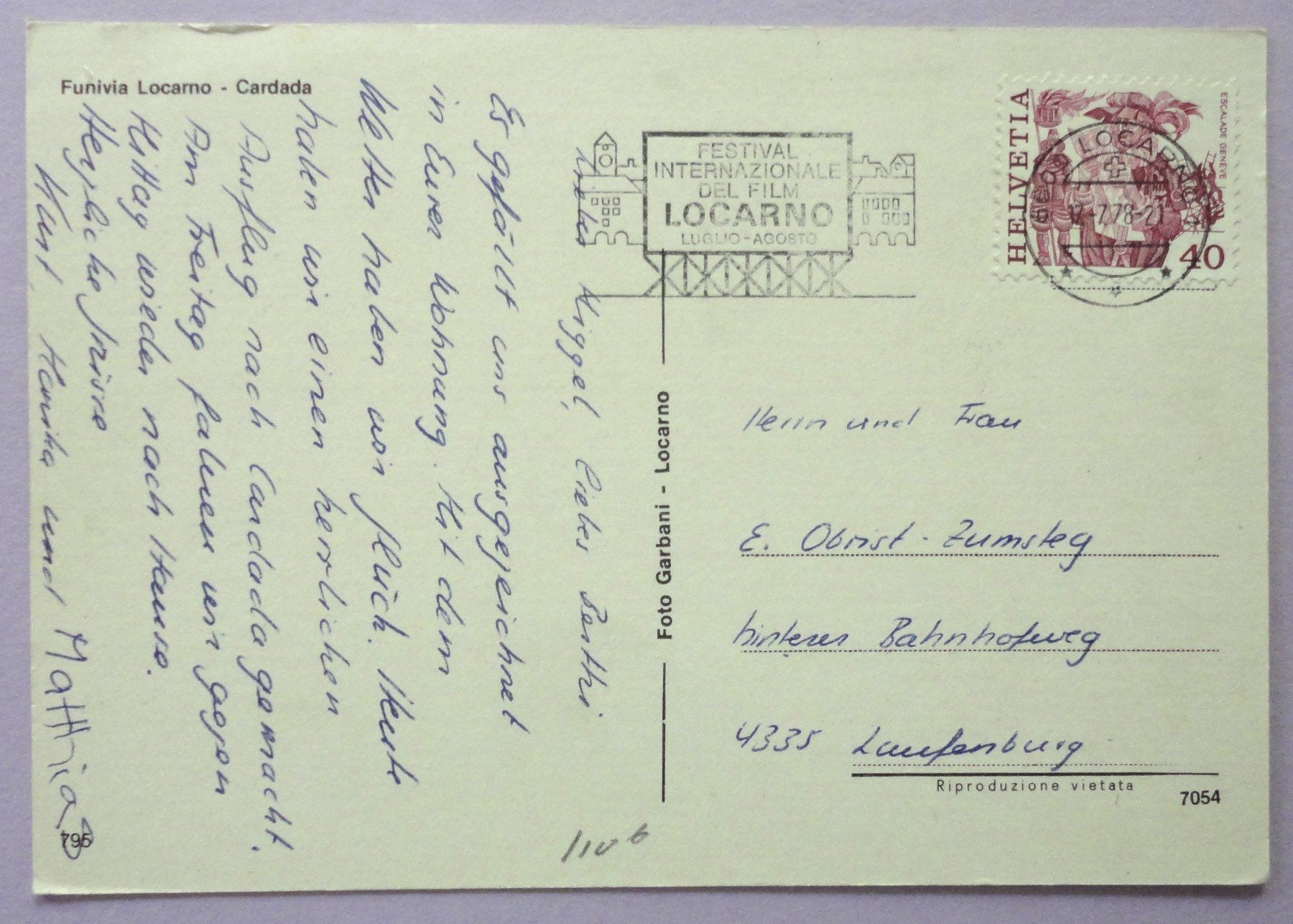 Cartoline postali: Funivia  Locarno - Cardada – Difettoso da Fétigny venduto da Billy2miny 1
