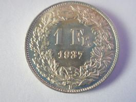 1 Fr. 1937 silber  unz/stgl  Sammlerstück