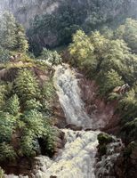 Bild "WASSERFALL IM GEBIRGE" - historisches Gemälde