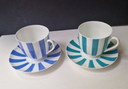 2 Kaffeetassen mit Untertassen Imperial Porzellan blau/türk