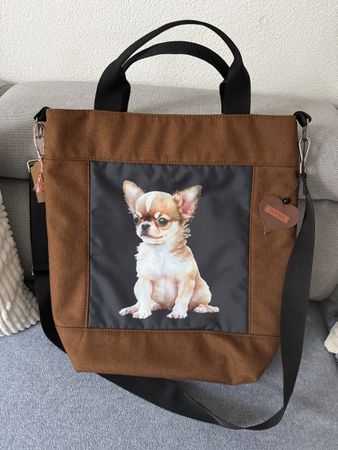 Braune Chihuahua-Handtasche Shopper, Handmade - neu 