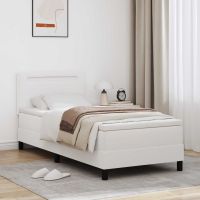 Boxspringbett mit Matratze in Weiß, 90 x 200 cm, Kunstleder.