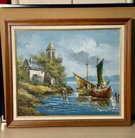 Vintage Framed Oil Painting - signed Coastal Scene