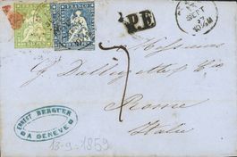 1859: Strubelfrankatur, in den Kirchenstaat mit PF Stempel