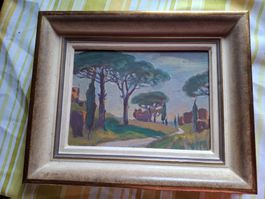Gemälde Landschaft mit Bäumen und Weg gerahmt 30x20cm