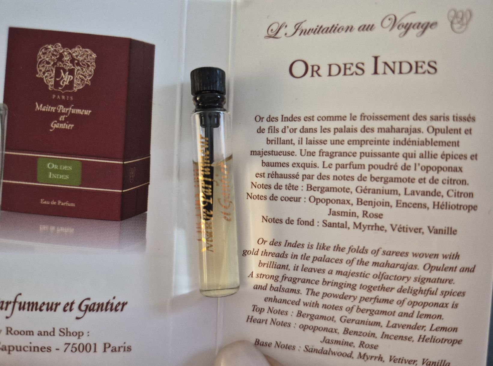 Profumi & Eau de Toilette: Échantillon Or des Indes - Maître parfumeur & gantier  – Nuovo e nell'imballaggio originale da Collonges venduto da cam_72xf 1