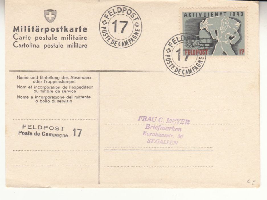 Tutti i francobolli: Feldpost Wi 10 auf Militär PK – Usato da Bürglen TG venduto da StampGraf