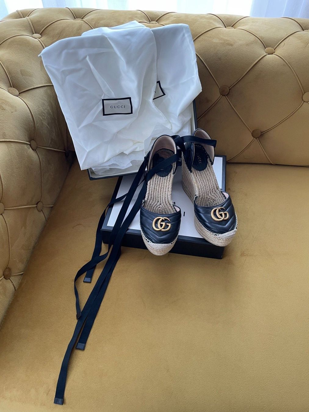 Gucci Scarpe da donna: Gucci Plattform Leder Espadrilles schwarz, Keilabsatz – Usato da Dagmersellen venduto da sheli17 1
