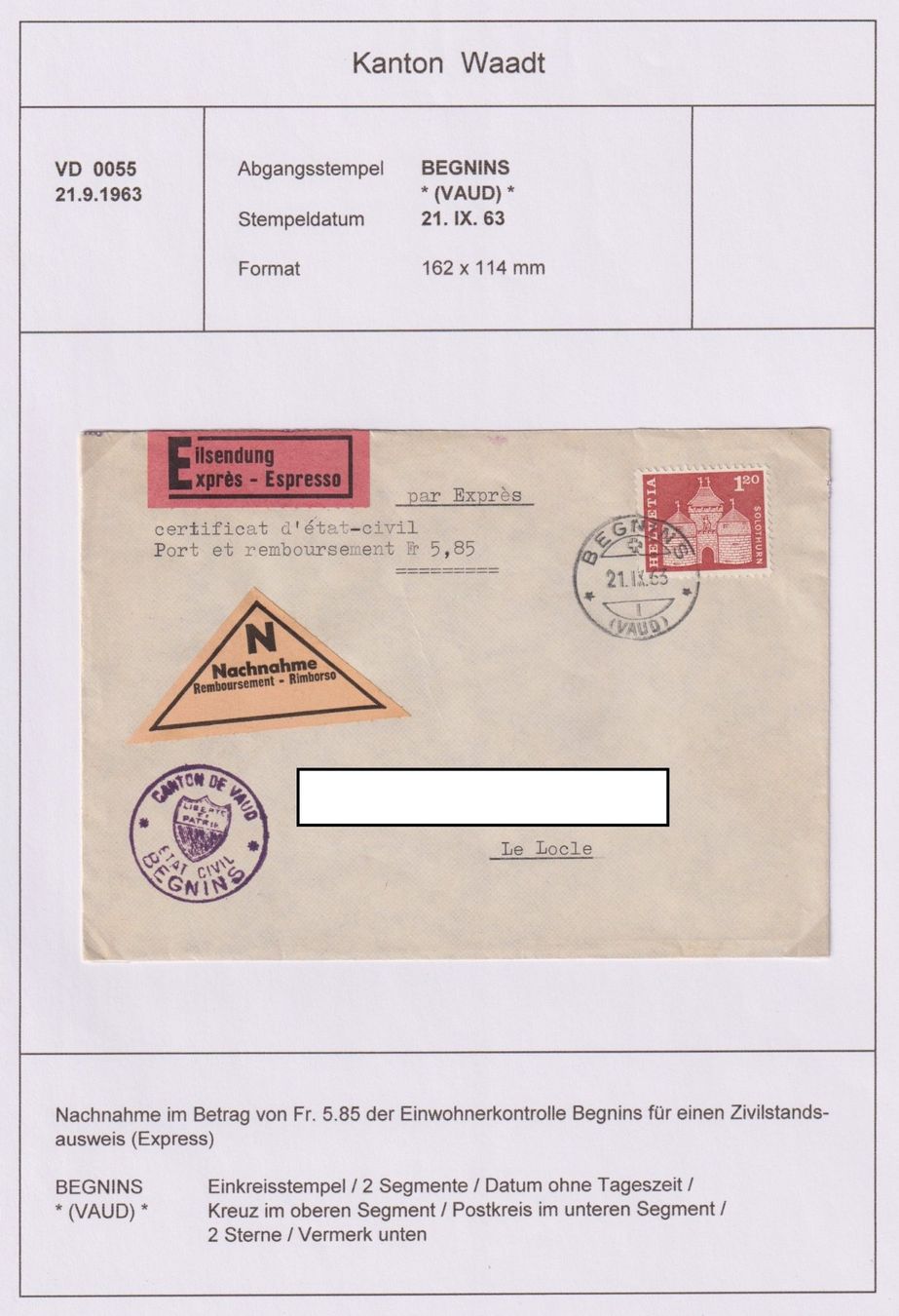 Alle Briefmarken: Eilbrief nach Le Locle – Gebraucht aus Bellach von qsearch