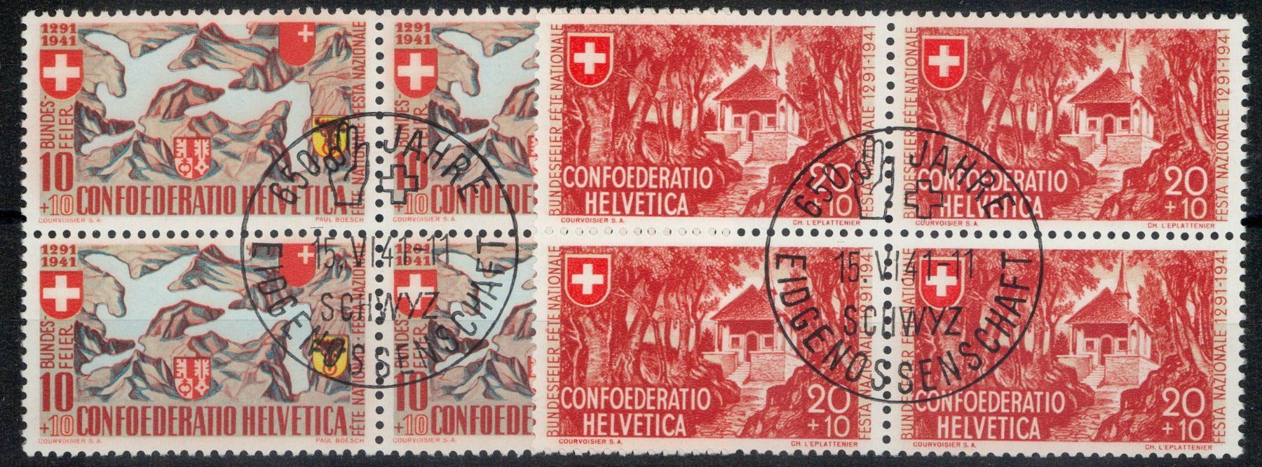 Pro Patria Viererblockserie 1941 ET Stempel 60 (Gebraucht) in Horw