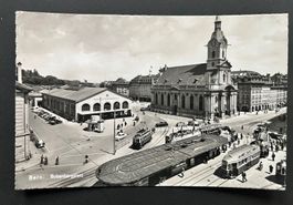 Bern. Bubenbergplatz, alter Bahnhof, Tram ca 1940