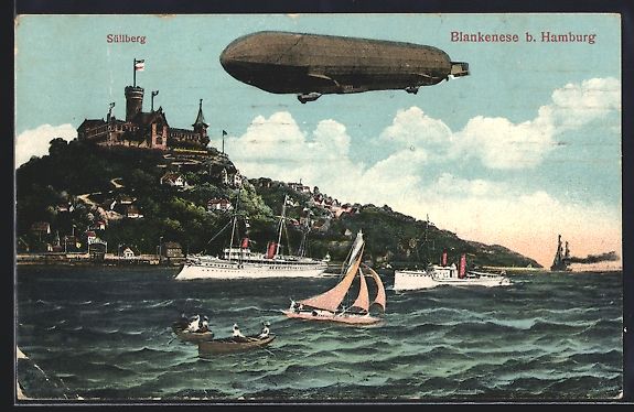 Foto & Poster: Hamburg-Blankenese, Zeppelin über dem S – Usato da Berlin venduto da bartko-reher