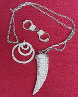 Kette mit 2 Anhänger - Zahn- und Triple Circle - Strass