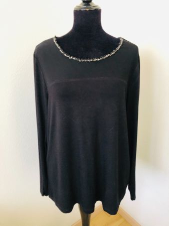 Elegantes Shirt mit Perlenbesatz Gr. 46 schwarz