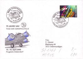 2000 Brief Dübendorf 75 J. Aerophilatelie Flugplatz