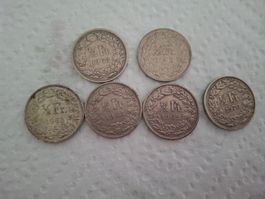 1/2 CHF, Jahrgänge 1968-1970, 6 Stück