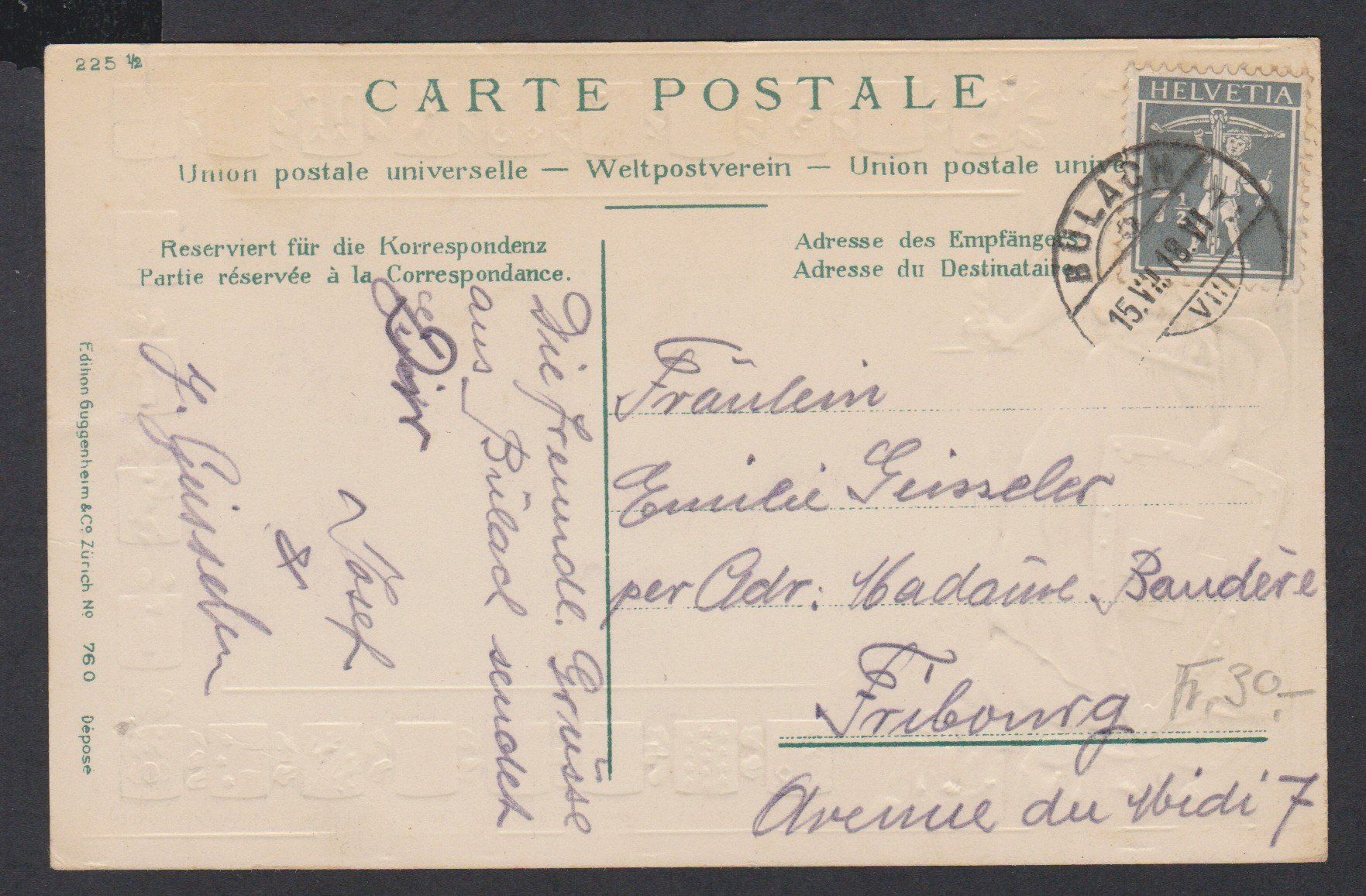 Cartoline postali: Bülach  ZH   :   alte Ansichtskarte von 1918 – Usato da Vitznau venduto da Ropaku 1