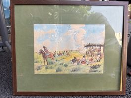 4er-Set Original-Aquarelle "Indianer" – Signiert Robert M.