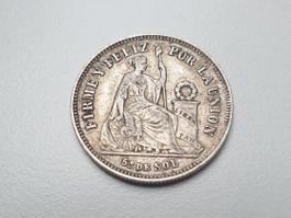 🇵🇪 Peru 1/5 Sol 1866 YB KM#191 Silber .900