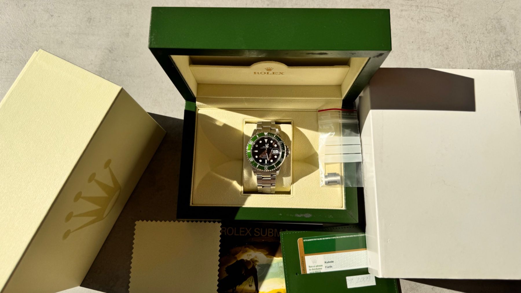 Rolex Orologi: Rolex Submariner 16610LV Kermit Full Set 2009 – Nuovo e nell'imballaggio originale da Bubikon venduto da Mtr1608