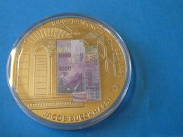 vergoldete Medaille 50 mm PP, 1000-Frankennote 1998