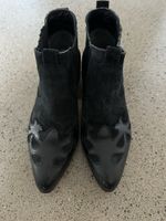 Schuhe Zara schwarz Leder Stiefeletten Cowboy 40