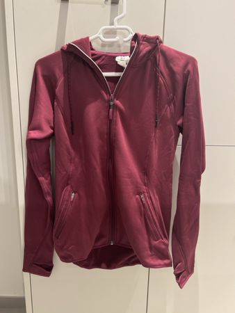 Dunkelrote Damen-Fleecejacke mit Kapuze, Grösse S