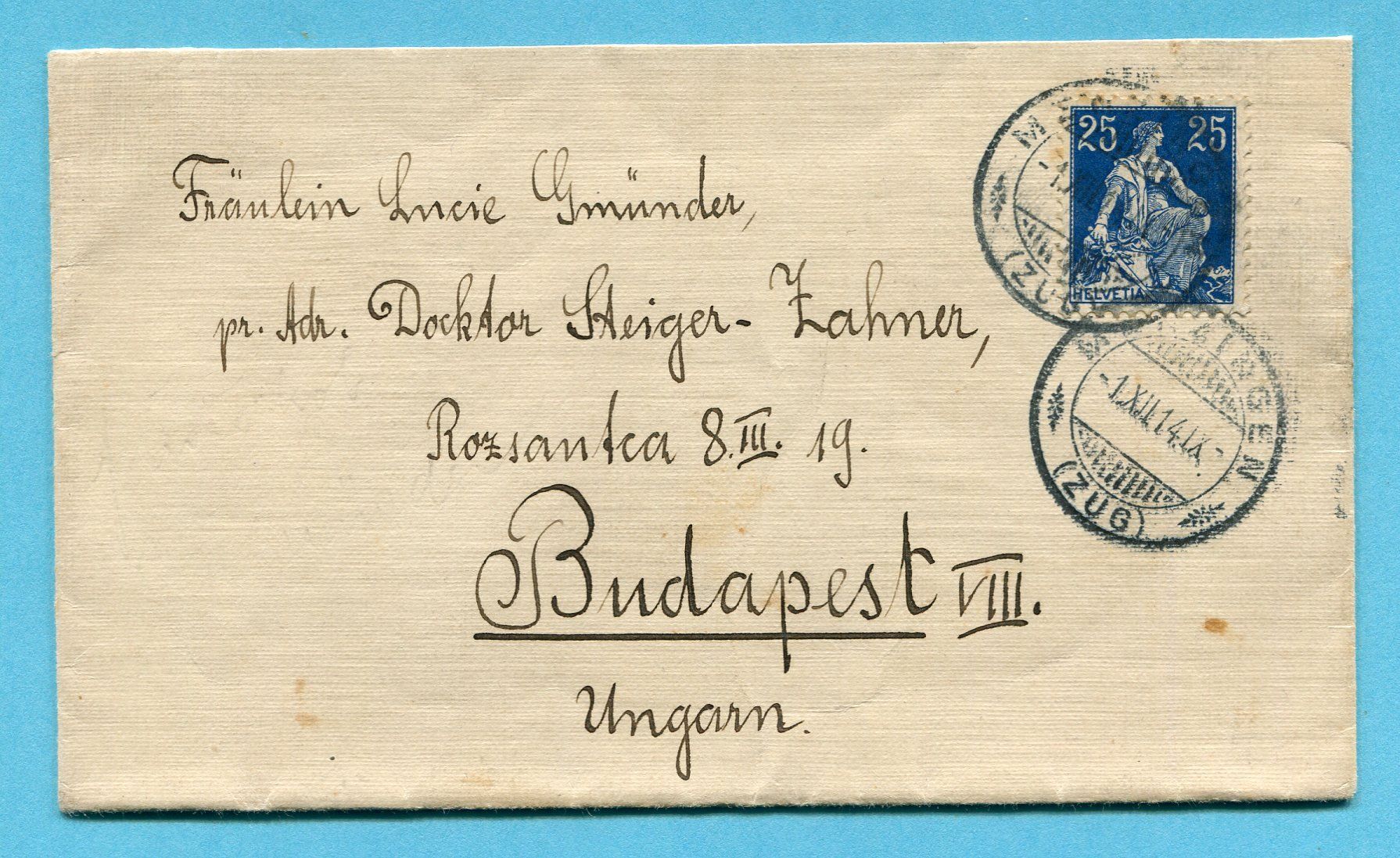 Tous les timbres: Brief von Menzingen nach Budapest 1914 – D'occasion à Opfikon par Prophila