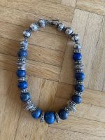 Lapis Lazuli & Silver Beaded Necklace, Chic Statement.