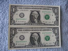 2x 1 US Dollar Schein 2017, Washington D.C.,Fortlaufende Nr.