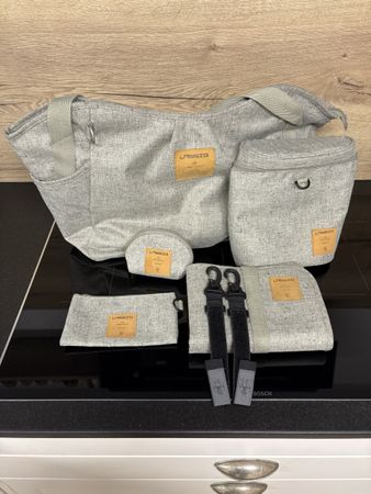 Lässig Wickeltasche Set, 7-teilig, Grau - Zwillinge