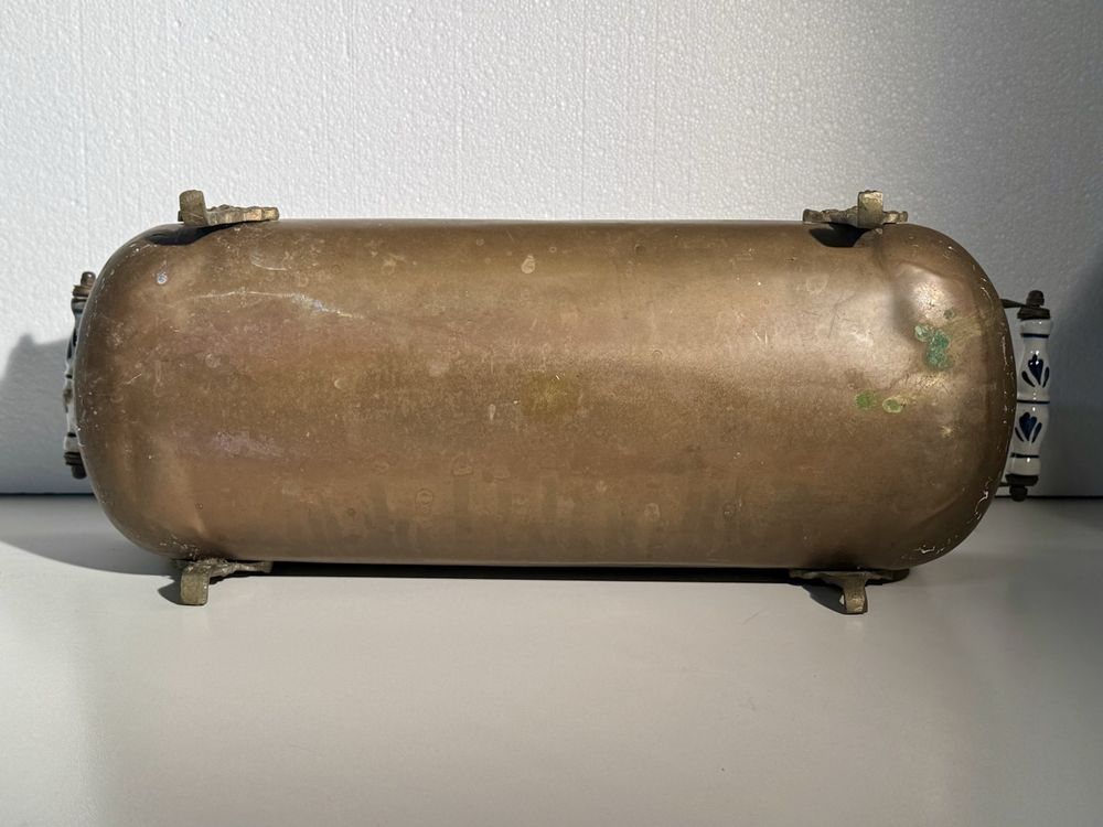 Antike Kupfer Blumenkiste Pflanzenschale mit Porzellan Griff 5
