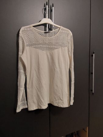 Chemisier blanc dentelle, manches longues, taille petit M