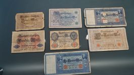 Reichsbanknoten und Darlehnskassenscheine im Lot 7 Stck.