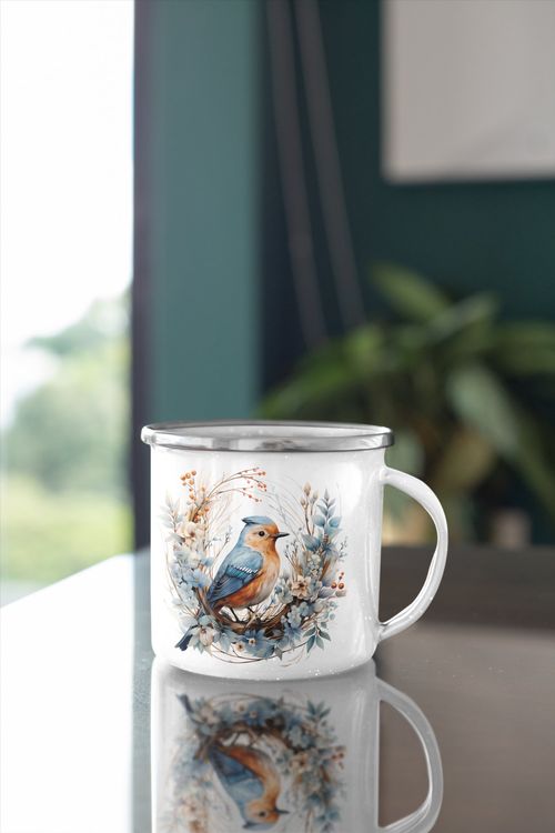 Shirtinstyle Emaillebecher Mit Seepferdchen-Motiv – 300 Ml, Weiß, Für Kaffee & Tee