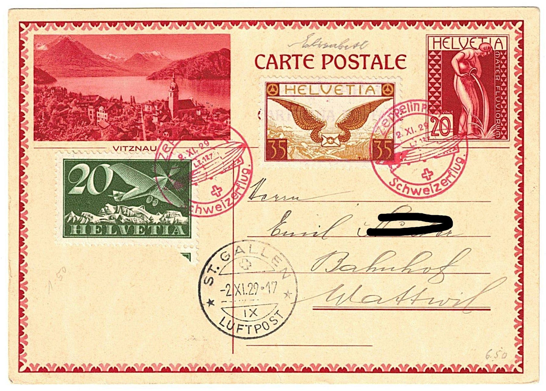 Cartoline postali: Postkarte Zeppelin-Post Schweizerflug 1929 – Usato da Gossau ZH venduto da granby