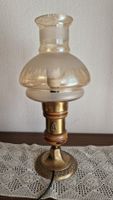 Tischlampe Messing Holz Glas Petroleumampe