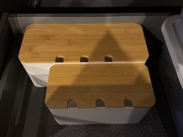 Aufbewahrungsboxen 2er Set weiss mit Bambusdeckel