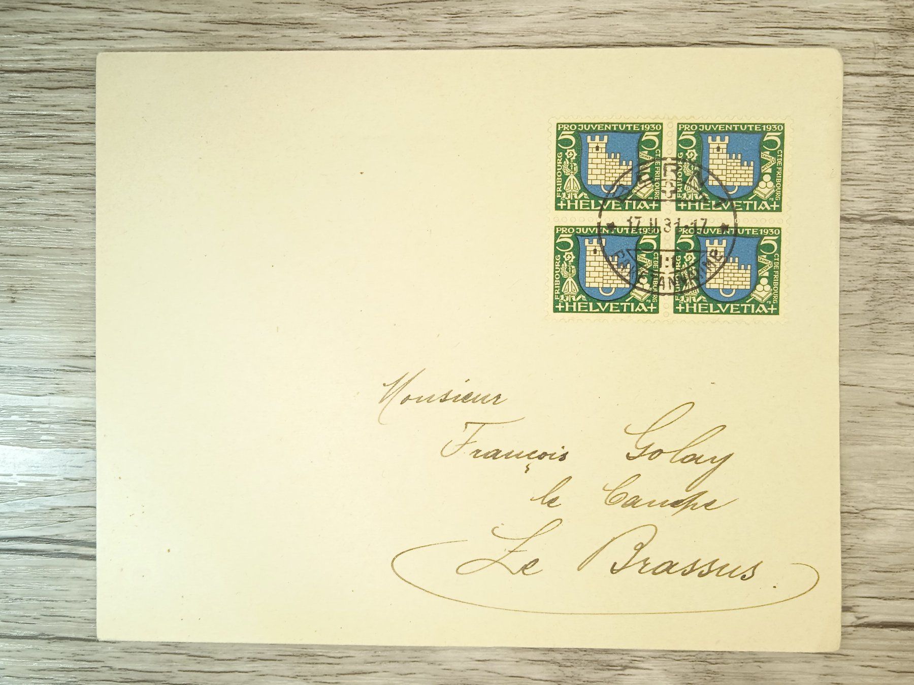 Alle Briefmarken: TR63 Enveloppe + Timbre Suisse 1931 – Gebraucht aus Cousset von Patrick_Collections