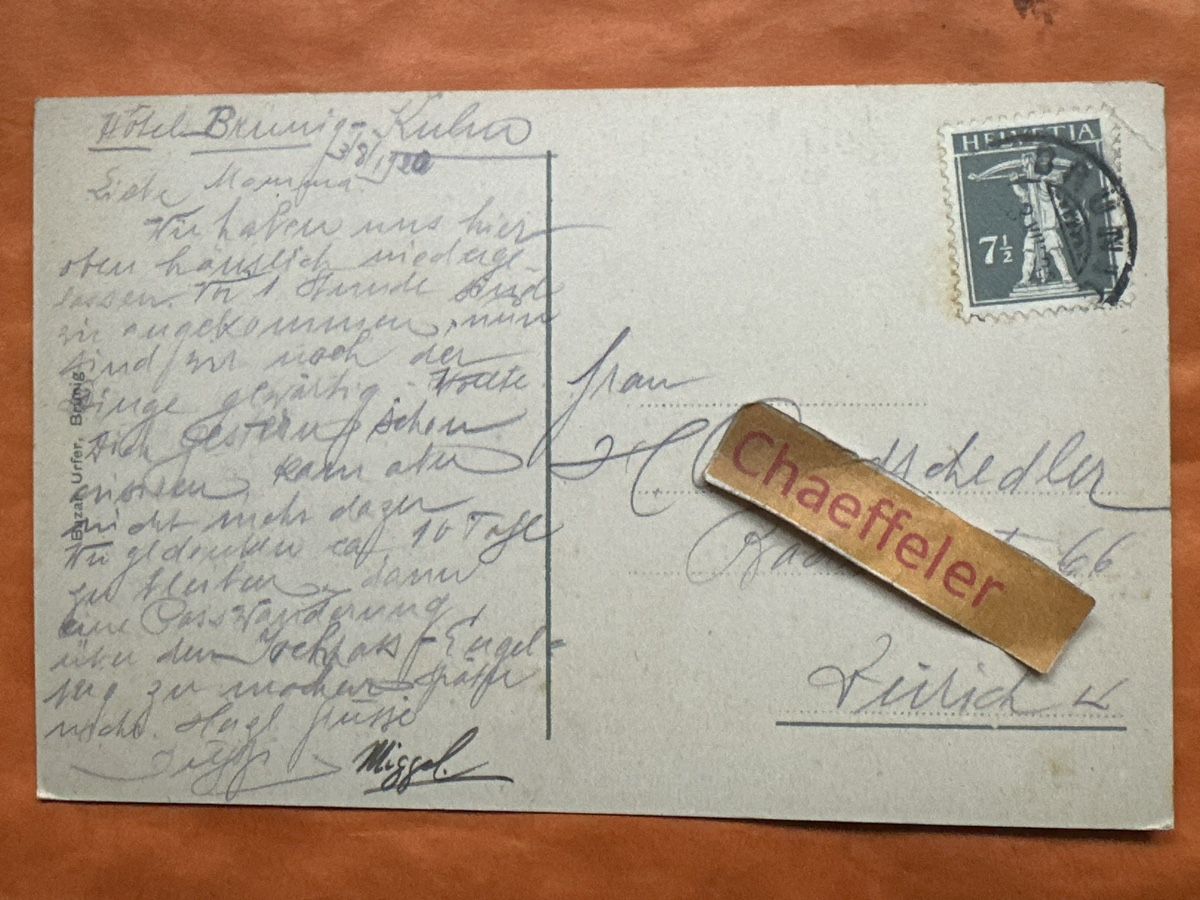 Ansichtskarten: 1920 Brünig-Bahnbuffet  – Gebraucht aus Zürich von Chaeffeler 1