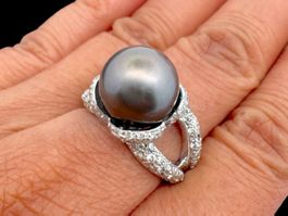 Tahiti Perle Ø 11.4mm Brillanten 1.4c Ring 18k Gr 52 *S2465