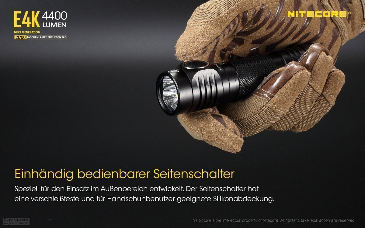 NiteCore Lampade: NiteCore E4K Taschenlampe-4400 Lumen – Nuovo e nell'imballaggio originale da Grüningen venduto da Prolumin 6