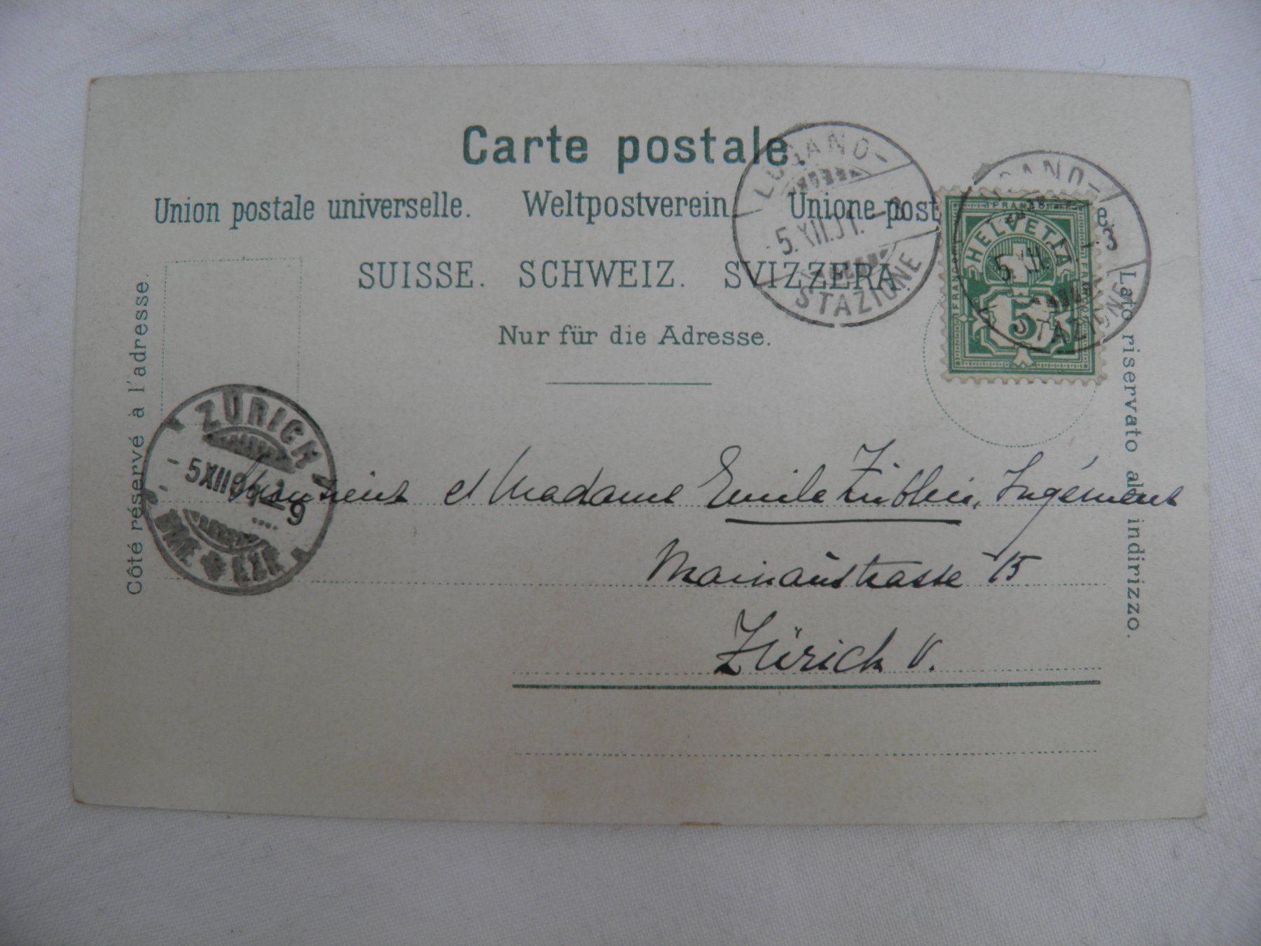Cartoline postali: Ansichtskarte LUGANO, 5.12.1901 – Usato da Rüti ZH venduto da corvus-corvus 1