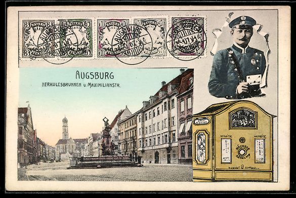 Cartoline postali: Augsburg, Herkulesbrunnen und Maximilian – Usato da Berlin venduto da bartko-reher