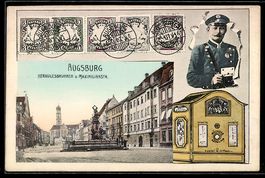 Augsburg, Herkulesbrunnen und Maximilian