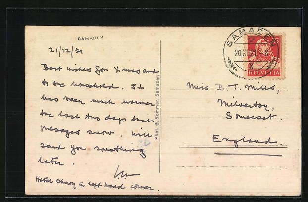 Cartoline postali: AK Samaden, Ortsansicht im Winter, 1921 – Usato da Berlin venduto da bartko-reher 1