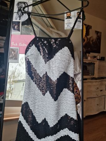 Vestito paillettes bianco e nero elegante XS