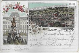 Gruss aus St. Gallen - Monumental-Brunnen - Litho 1898!!
