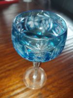 Blaues Kristallglas Römer Glas mit Schliffmuster Vintage